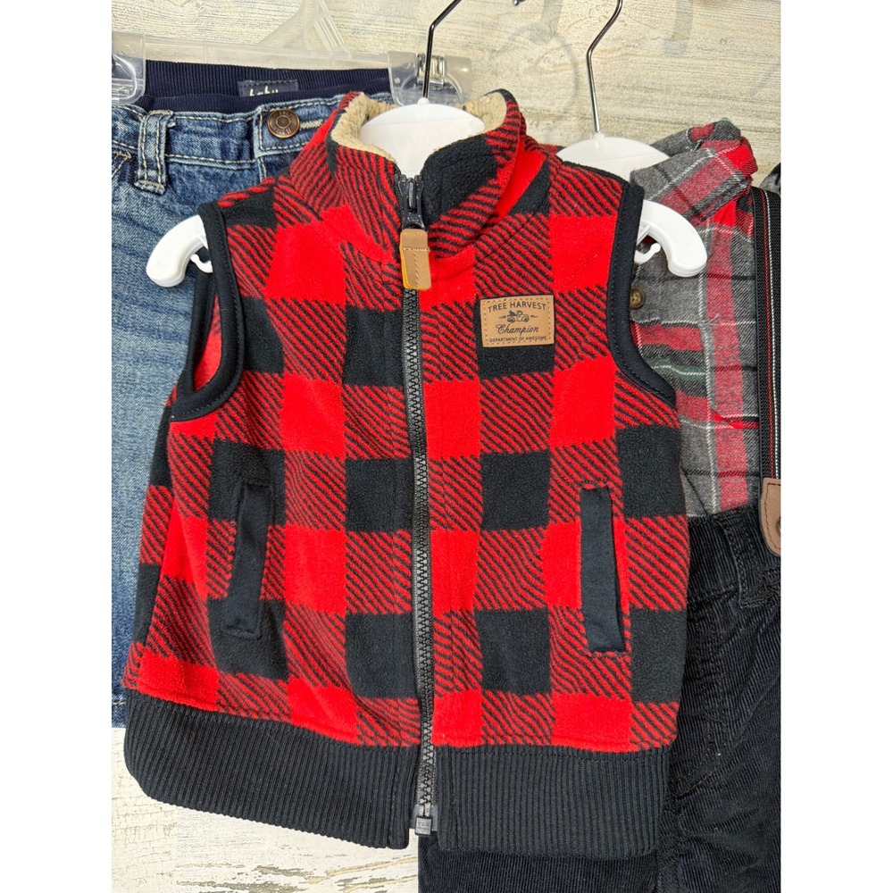 Carter's OshKosh Baby Boys 3M Plaid Fleece Denim Bundle CabinCore Warm - Picture 2 of 6